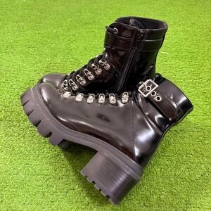 Jeffrey Campbell Black Chunky Platform Boots Buckle Womens Size 6M
